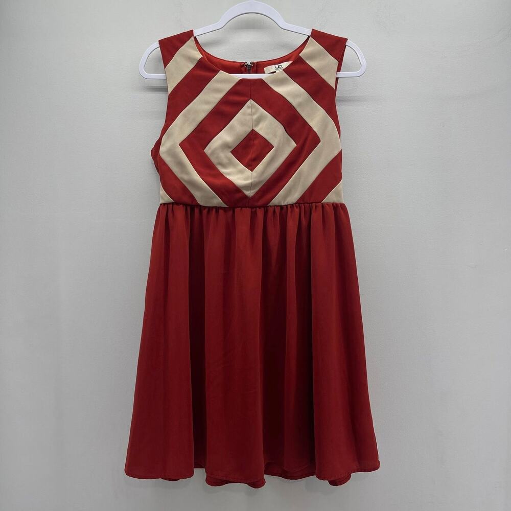 YA Los Angeles Fit Flare Dress Womens Large‎ Burnt Orange Geometric Sleeveless